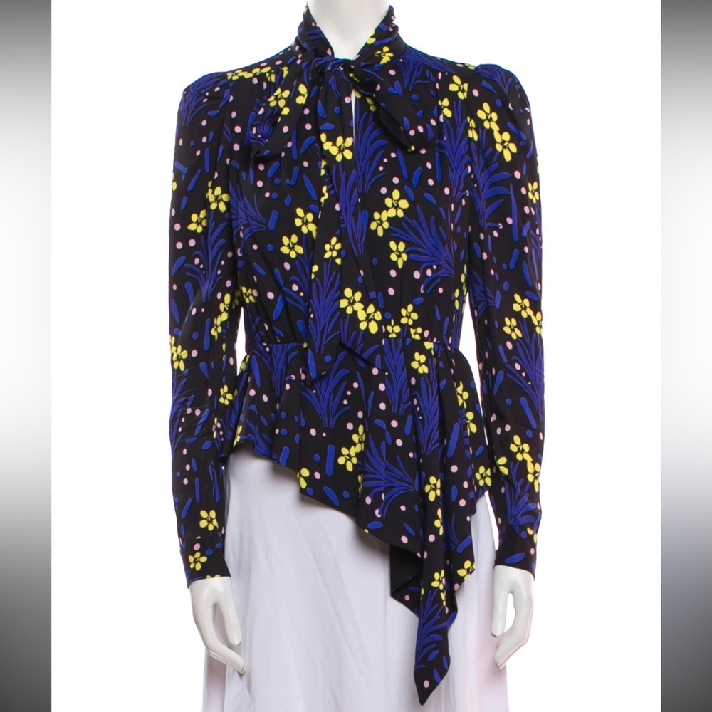 Self-Portrait Navy and Yellow Floral Top